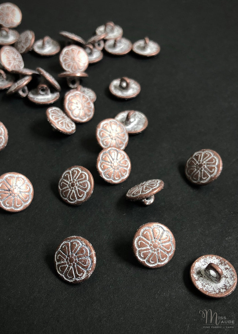 Metal Shank Buttons - copper with white 12mm