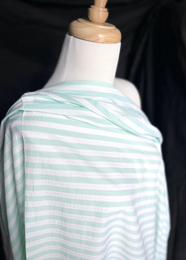 Italian Cotton Shirting - Seersucker Stripe, Mint