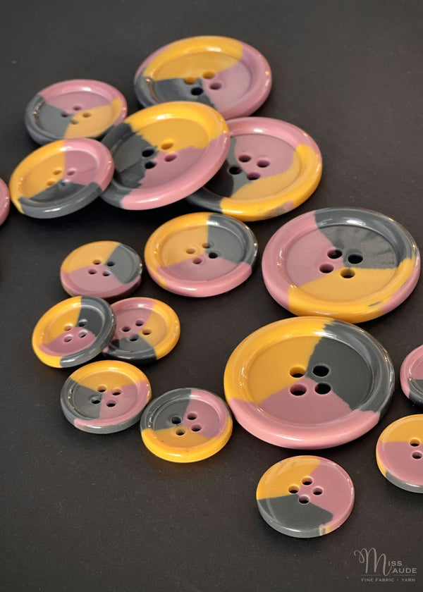 Tri Buttons, Mustard, Charcoal, Rose