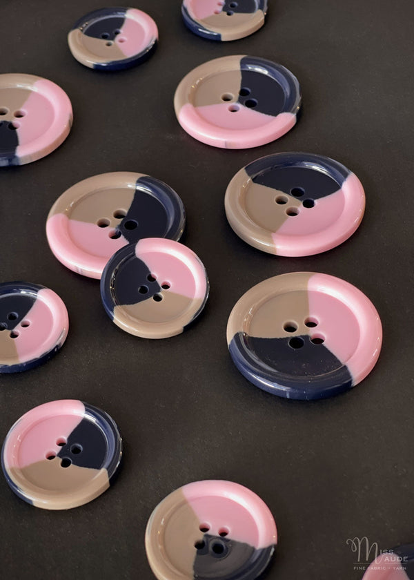 Tri Buttons, Navy, Taupe, Pink