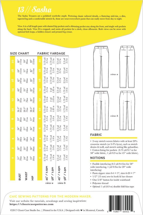 Closet Core Patterns Sasha Trousers