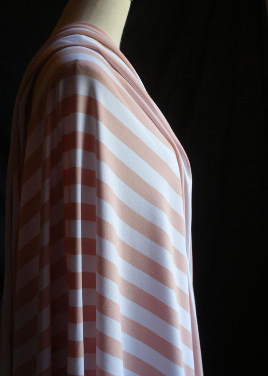 Torpedo Stripe Jersey Knit - Blush Pink and White