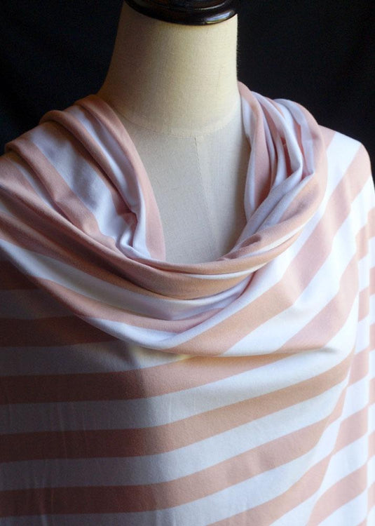 Torpedo Stripe Jersey Knit - Blush Pink and White