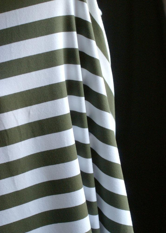 Torpedo Stripe Jersey Knit - Khaki and White