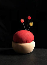 Tulip Cherry Wood Pin Cushion - Vermilion Red. Akabeni.