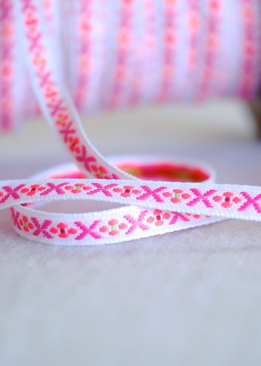 Embroidered Cotton Tape - Neon