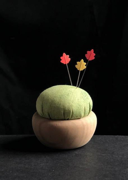 Tulip Cherry Wood Pin Cushion - Green. Moegi-iro
