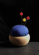 Tulip Cherry Wood Pin Cushion - Blue. Ruri-iro