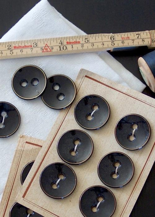 Vintage Coat Buttons - Black enamel, 35mm