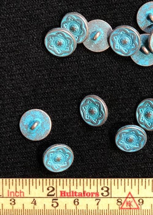 Metal Shank Buttons - copper with turquoise 15mm
