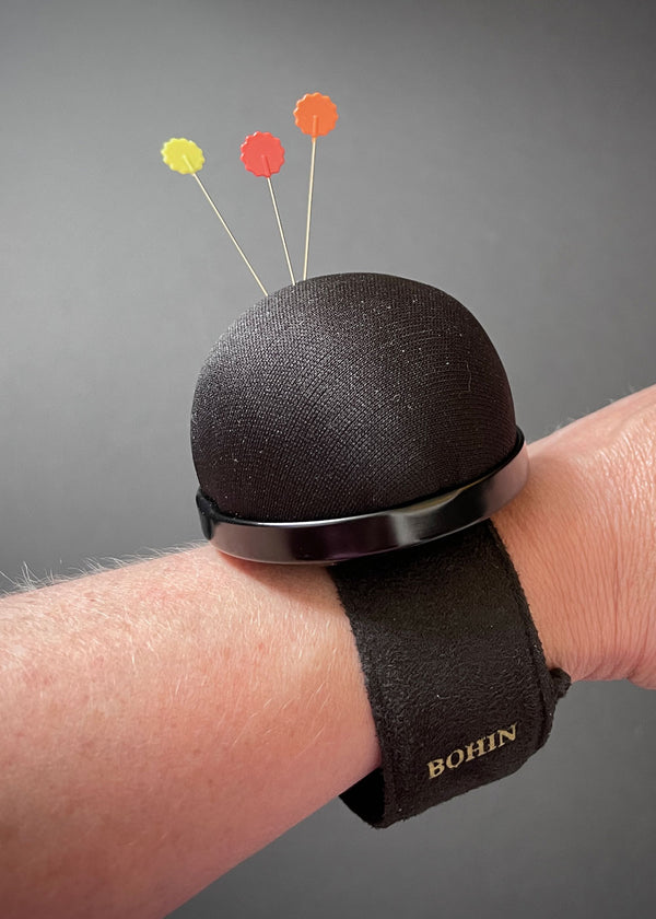 Bohin Wrist Pin Cushion - Black, soft strap